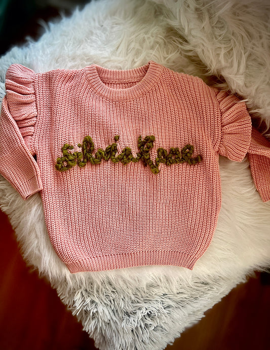 Toddler Girls Custom Embroidered Chunky Sweater